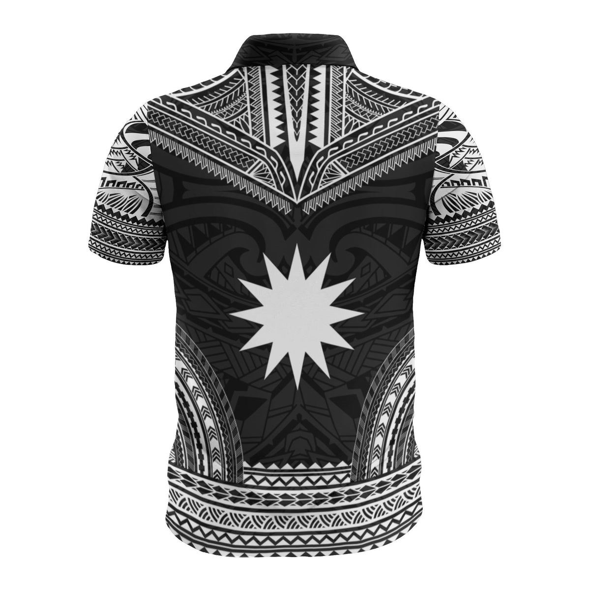 Nauru Custom Polo Shirt Nauru Flag Polynesian Chief Tattoo Black Version - Polynesian Pride