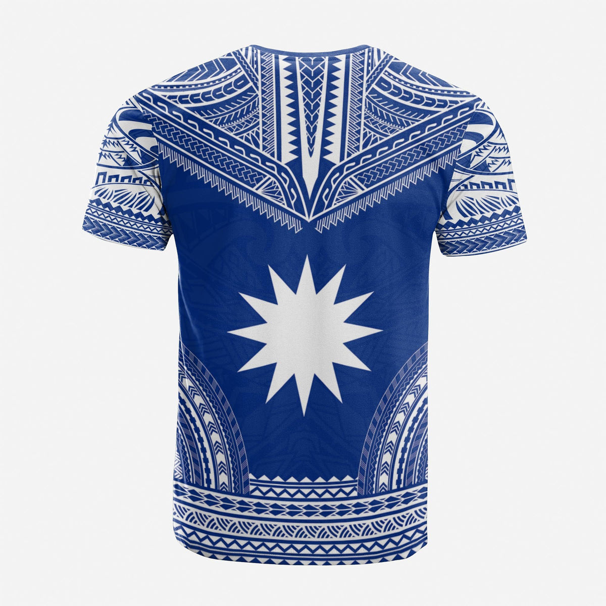 Nauru Custom T Shirt Nauru Flag Polynesian Chief Tattoo Blue Version Unisex Blue - Polynesian Pride