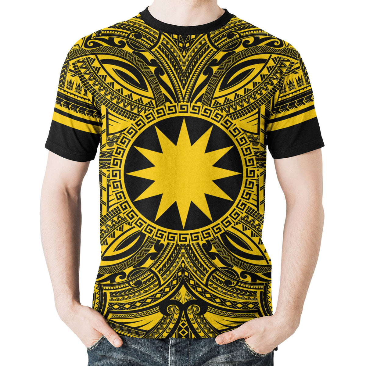 Nauru All T Shirt Nauru Coat Of Arms Polynesian Gold Black - Polynesian Pride