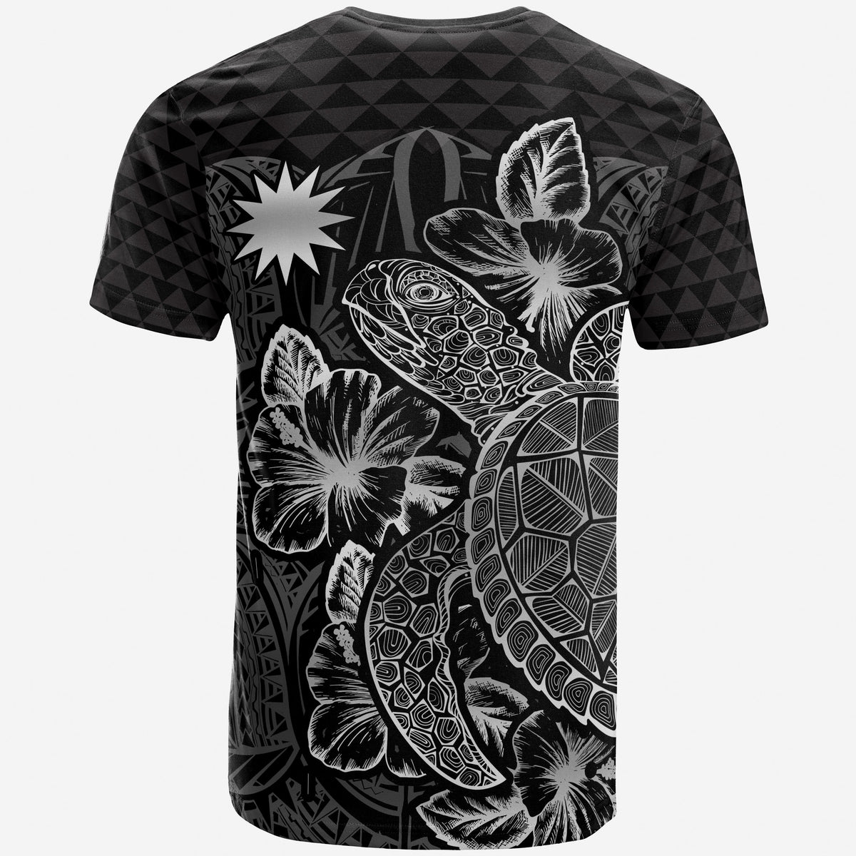 Nauru T Shirt Nauru Flag Turtle Hibiscus Black - Polynesian Pride