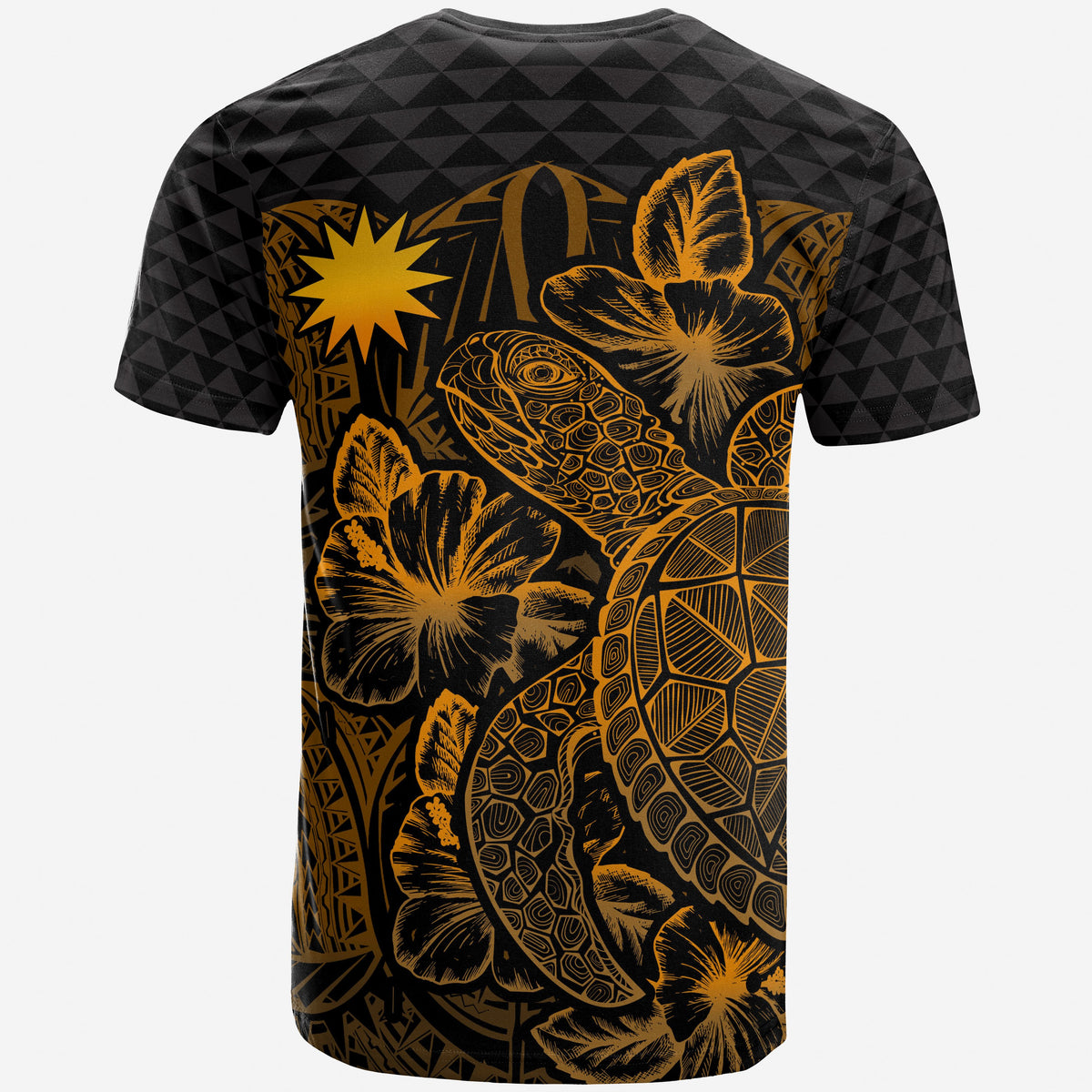Nauru T Shirt Nauru Flag Turtle Hibiscus Gold - Polynesian Pride