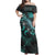 New Zealand Matching Dress and Hawaiian Shirt New Zealand Coat Of Arms with with Turtle and Blooming Hibiscus Turquoise - Polynesian Pride
