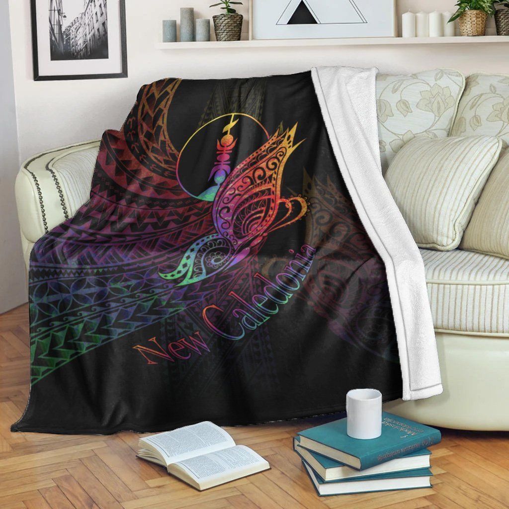 New Caledonia Premium Blanket - Butterfly Polynesian Style White - Polynesian Pride