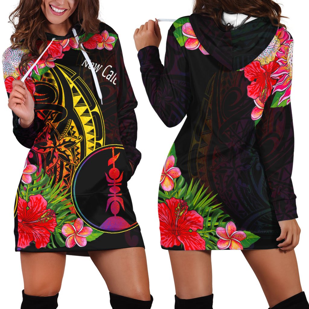 New Caledonia Hoodie Dress - Tropical Hippie Style Black - Polynesian Pride