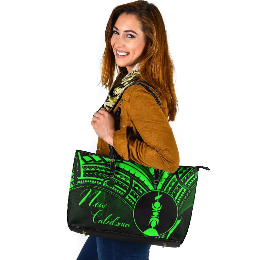 New Caledonia Leather Tote - Green Color Cross Style Black - Polynesian Pride
