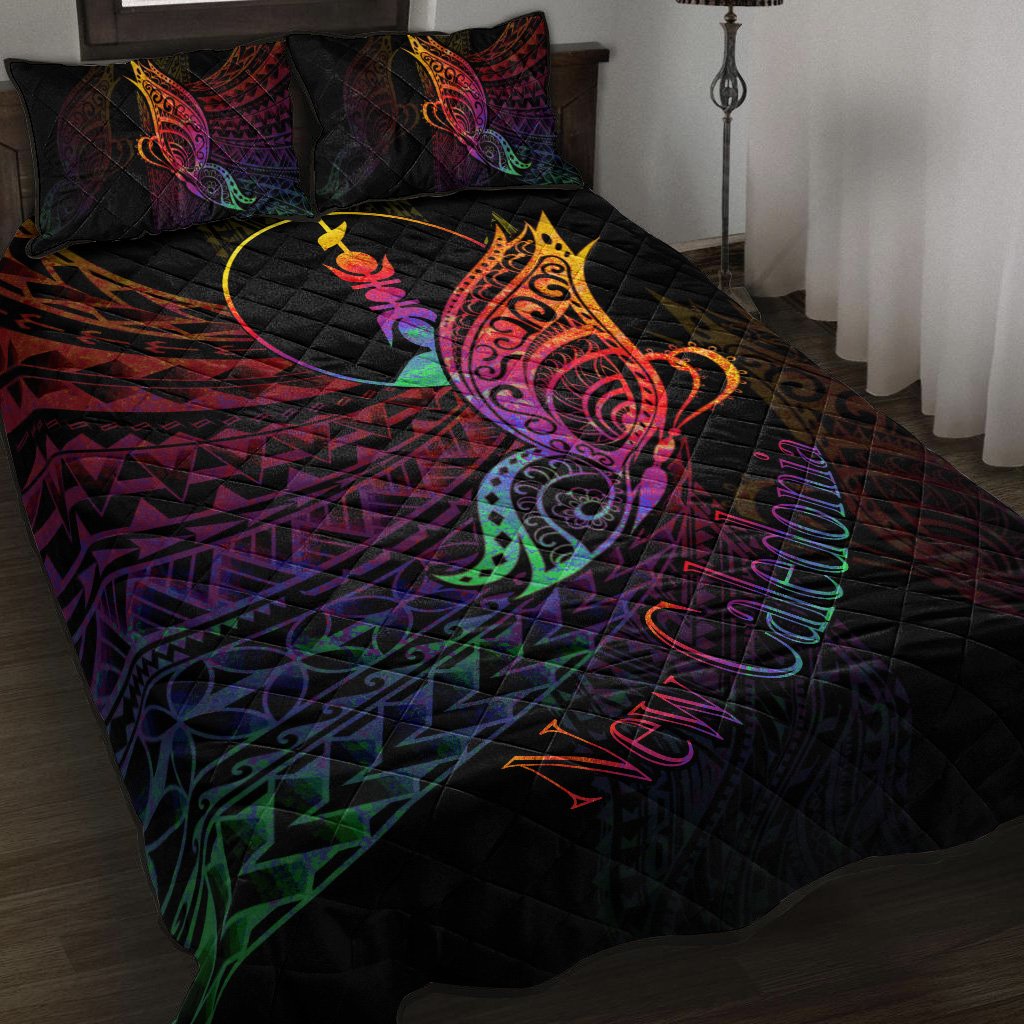 New Caledonia Quilt Bed Set - Butterfly Polynesian Style Black - Polynesian Pride