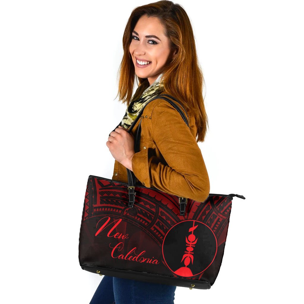 New Caledonia Leather Tote - Red Color Cross Style Black - Polynesian Pride