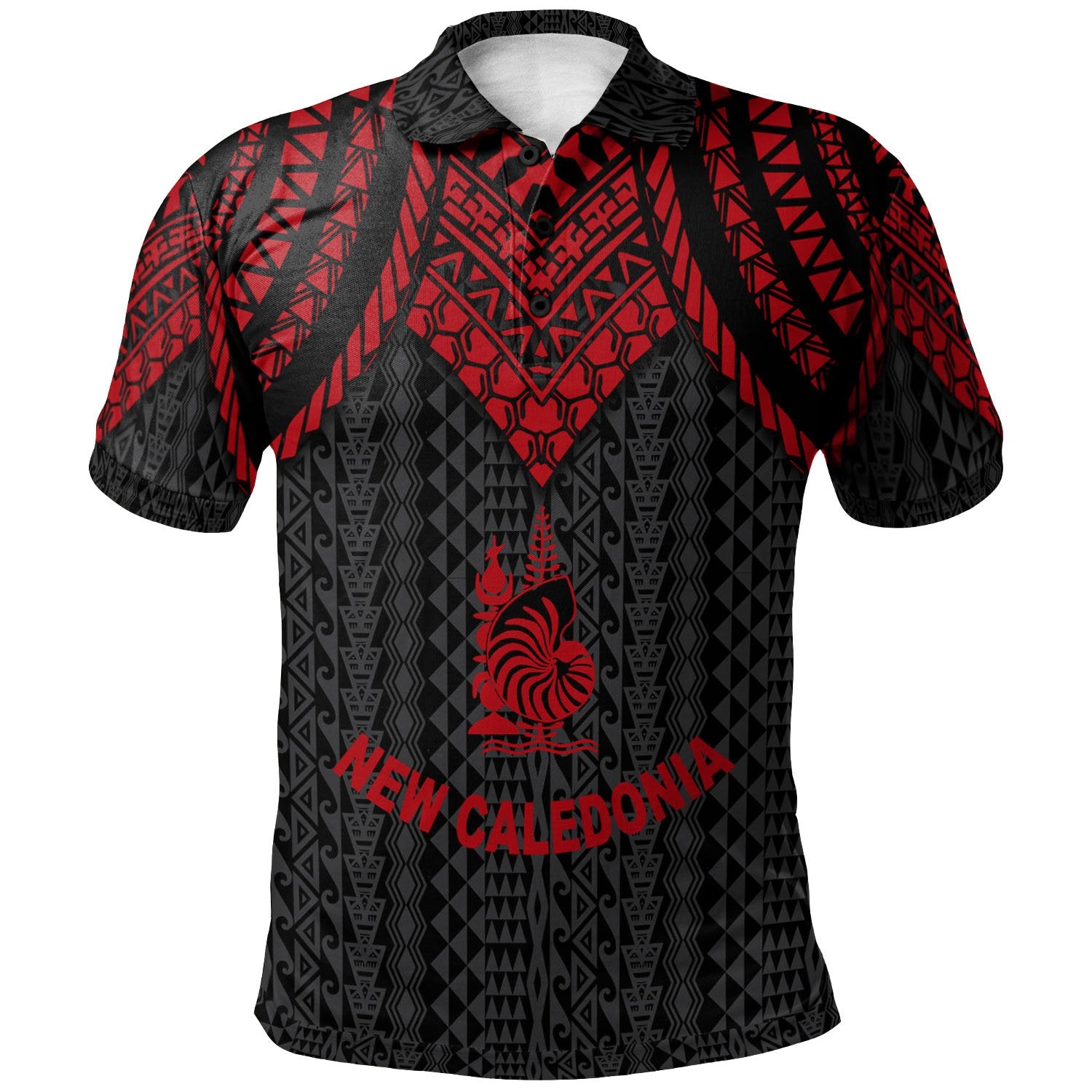 New Caledonia Polo Shirt Polynesian Armor Style Red Unisex Red - Polynesian Pride