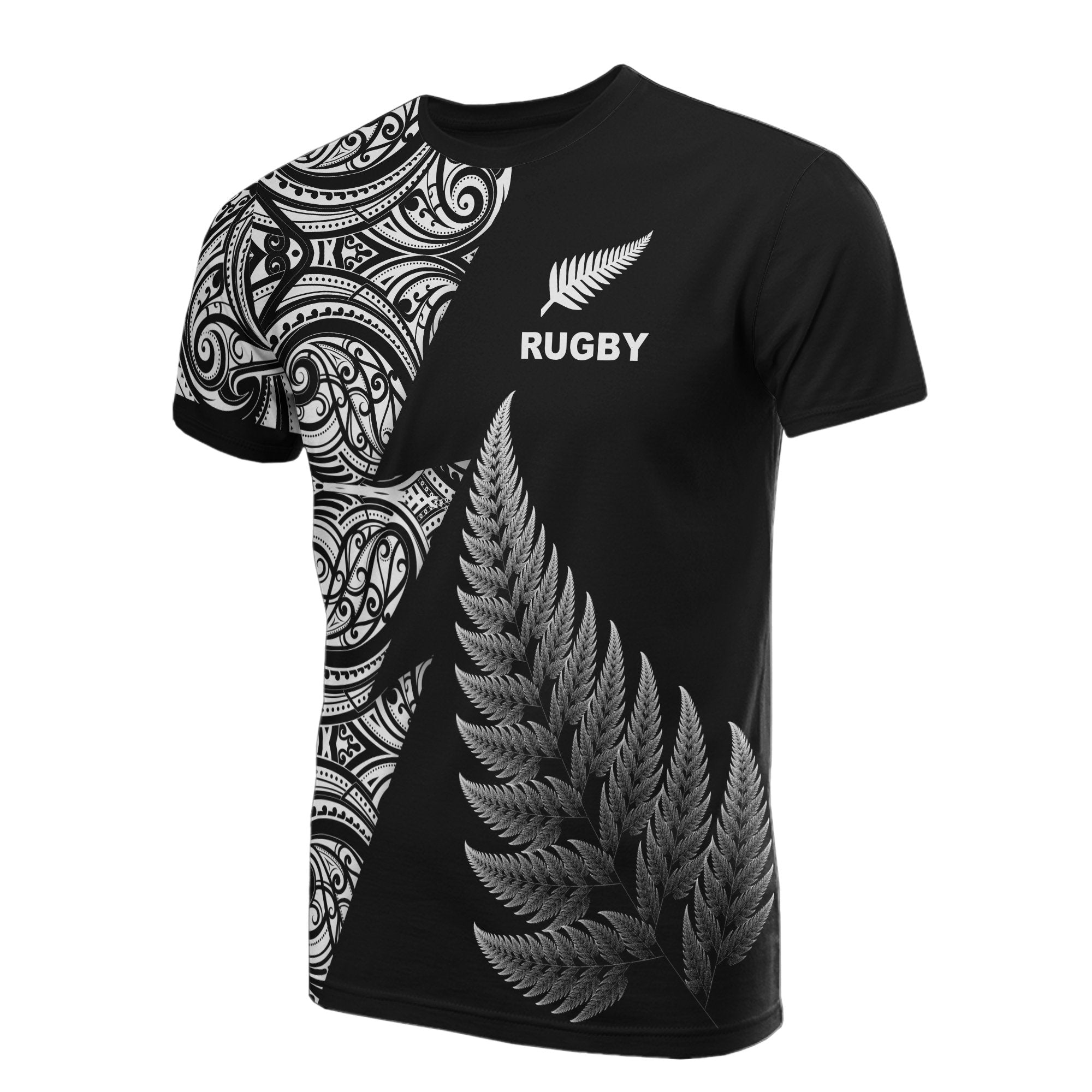 New Zealand Rugby T Shirt Aotearoa Maori Style Black - Polynesian Pride
