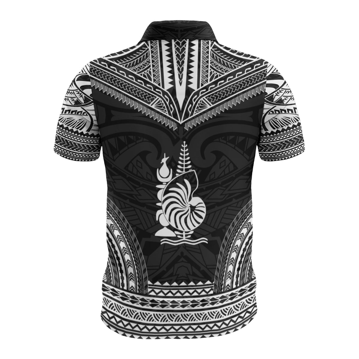 New Caledonia Custom Polo Shirt Kanaky Coat Of Arms Polynesian Chief Tattoo Black Version - Polynesian Pride