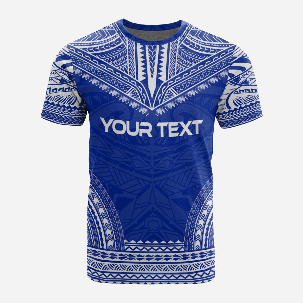 New Caledonia Custom T Shirt New Caledonia Coat Of Arms Polynesian Chief Tattoo Blue Version - Polynesian Pride