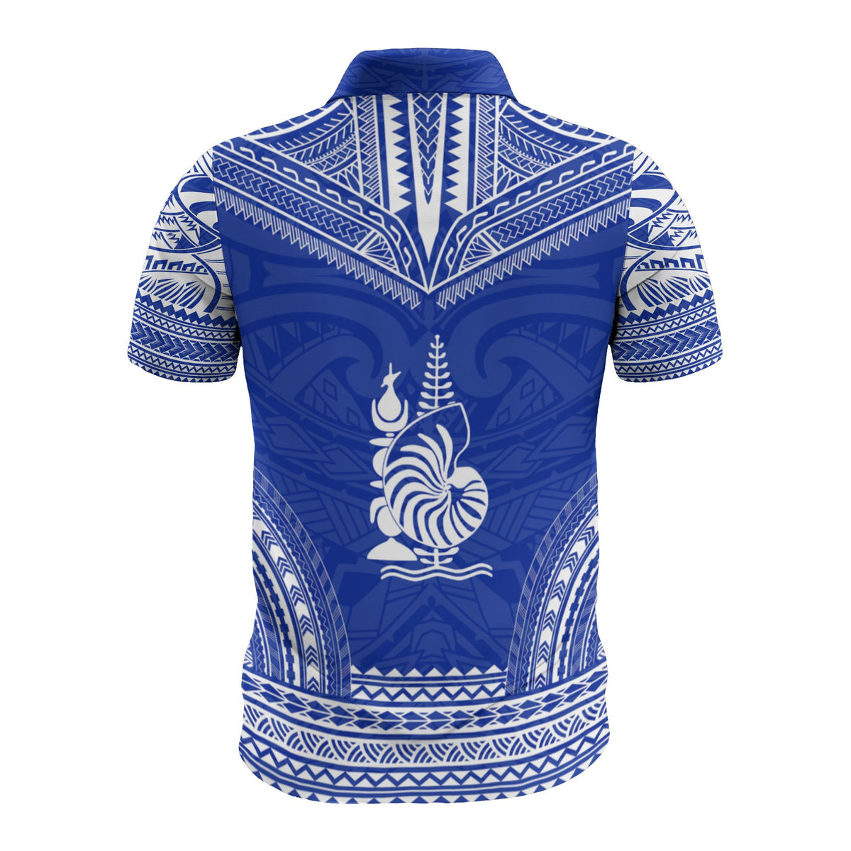 New Caledonia Custom Polo Shirt Kanaky Coat Of Arms Polynesian Chief Tattoo Blue Version - Polynesian Pride