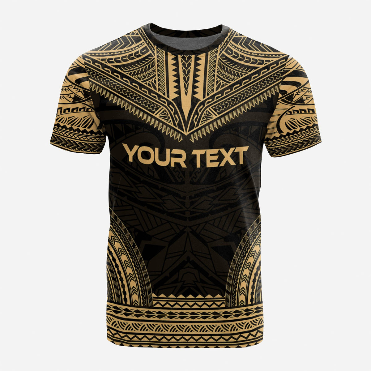 New Caledonia Custom T Shirt New Caledonia Coat Of Arms Polynesian Chief Tattoo Gold Version - Polynesian Pride