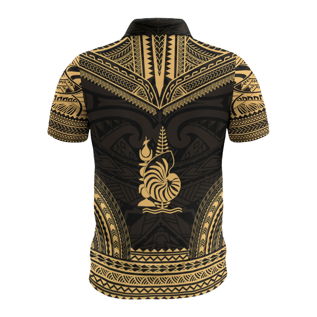 New Caledonia Custom Polo Shirt Kanaky Coat Of Arms Polynesian Chief Tattoo Gold Version - Polynesian Pride