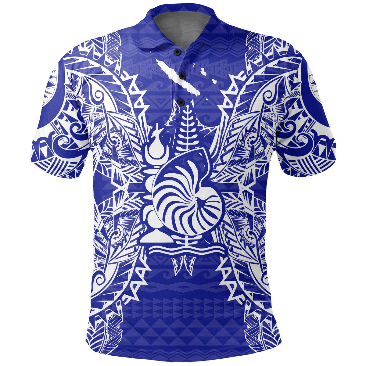 New Caledonia Polo Shirt Kanaky Coat Of Arms Map Polynesian Tattoo Blue Unisex Blue - Polynesian Pride