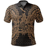 New Caledonia Polo Shirt Kanaky Coat Of Arms Map Polynesian Tattoo Gold Unisex Gold - Polynesian Pride