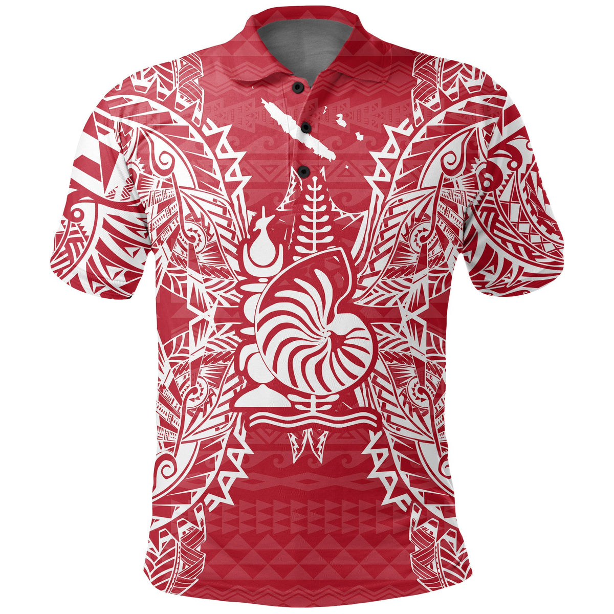 New Caledonia Polo Shirt Kanaky Coat Of Arms Map Polynesian Tattoo Red White Unisex Red - Polynesian Pride