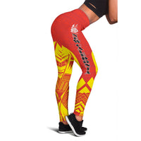 New Caledonia Polynesian Leggings - Polynesian Tattoo Flag Version Orange - Polynesian Pride