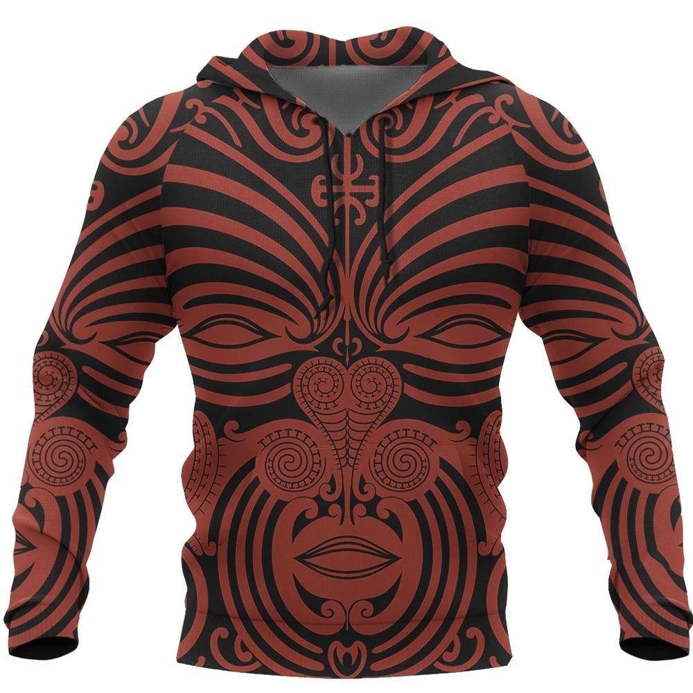 New Zealand Hoodie Moko Maori Unisex Brown - Polynesian Pride