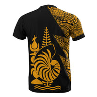 New Caledonia Custom T Shirt Polynesian Pattern Gold Style - Polynesian Pride