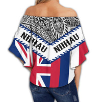 Hawaii Flag Niihau Women's Off Shoulder Wrap Waist Top - White - Mit Style - AH - Polynesian Pride