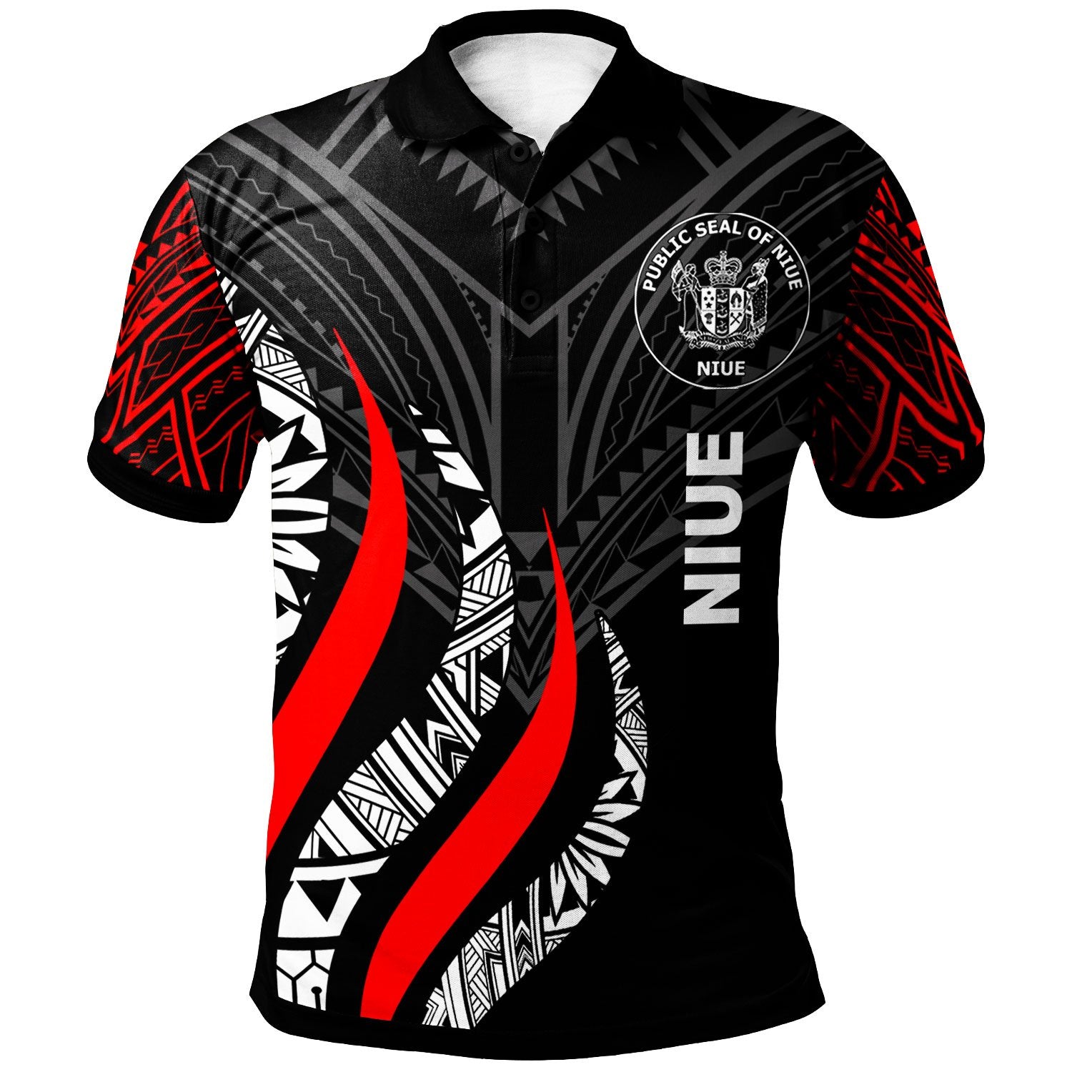 Niue Polo Shirt Strong Fire Pattern Red Unisex Red - Polynesian Pride