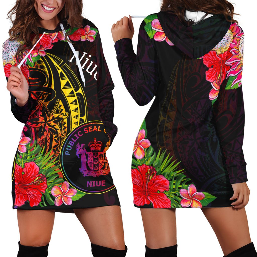 Niue Hoodie Dress - Tropical Hippie Style Black - Polynesian Pride