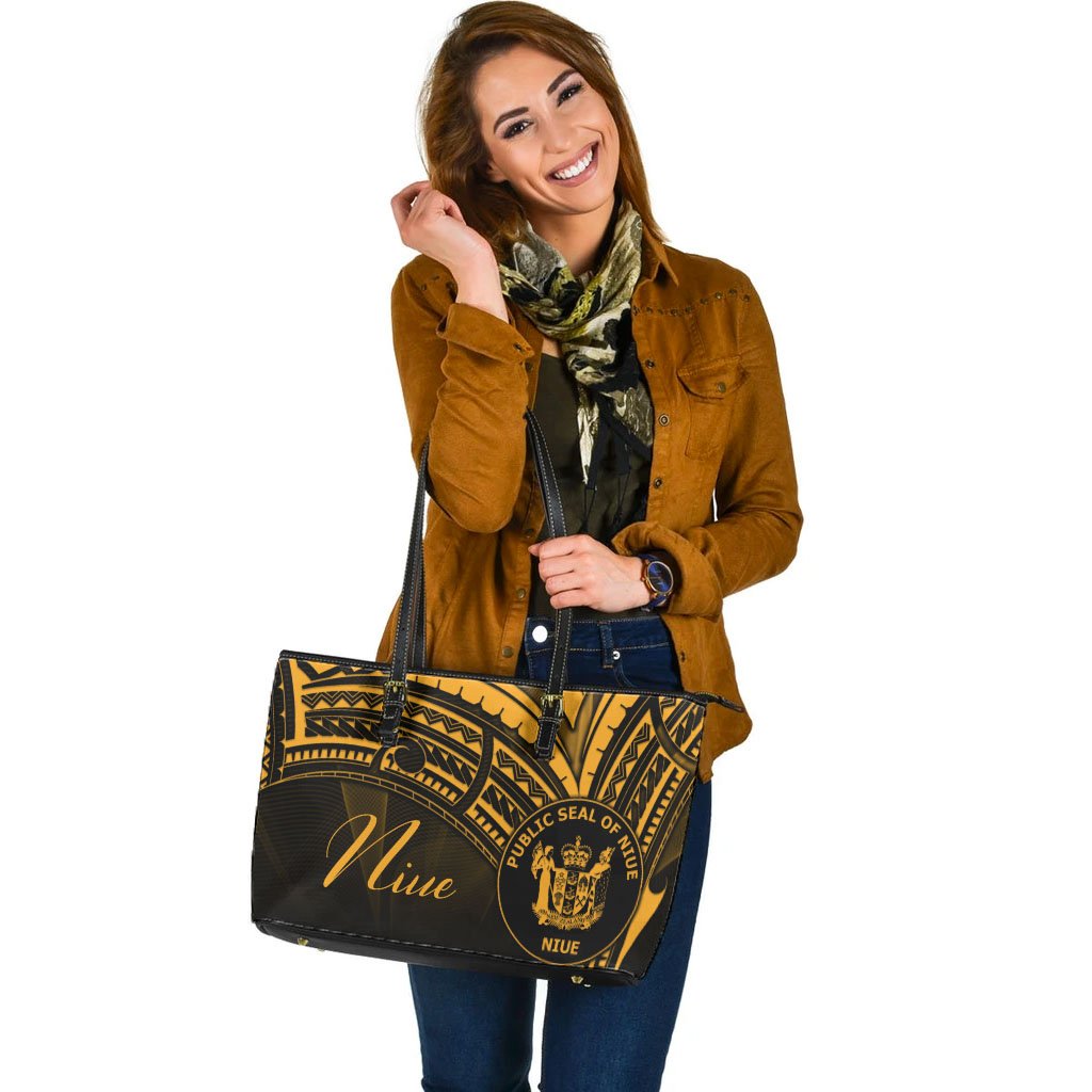Niue Leather Tote - Gold Color Cross Style - Polynesian Pride