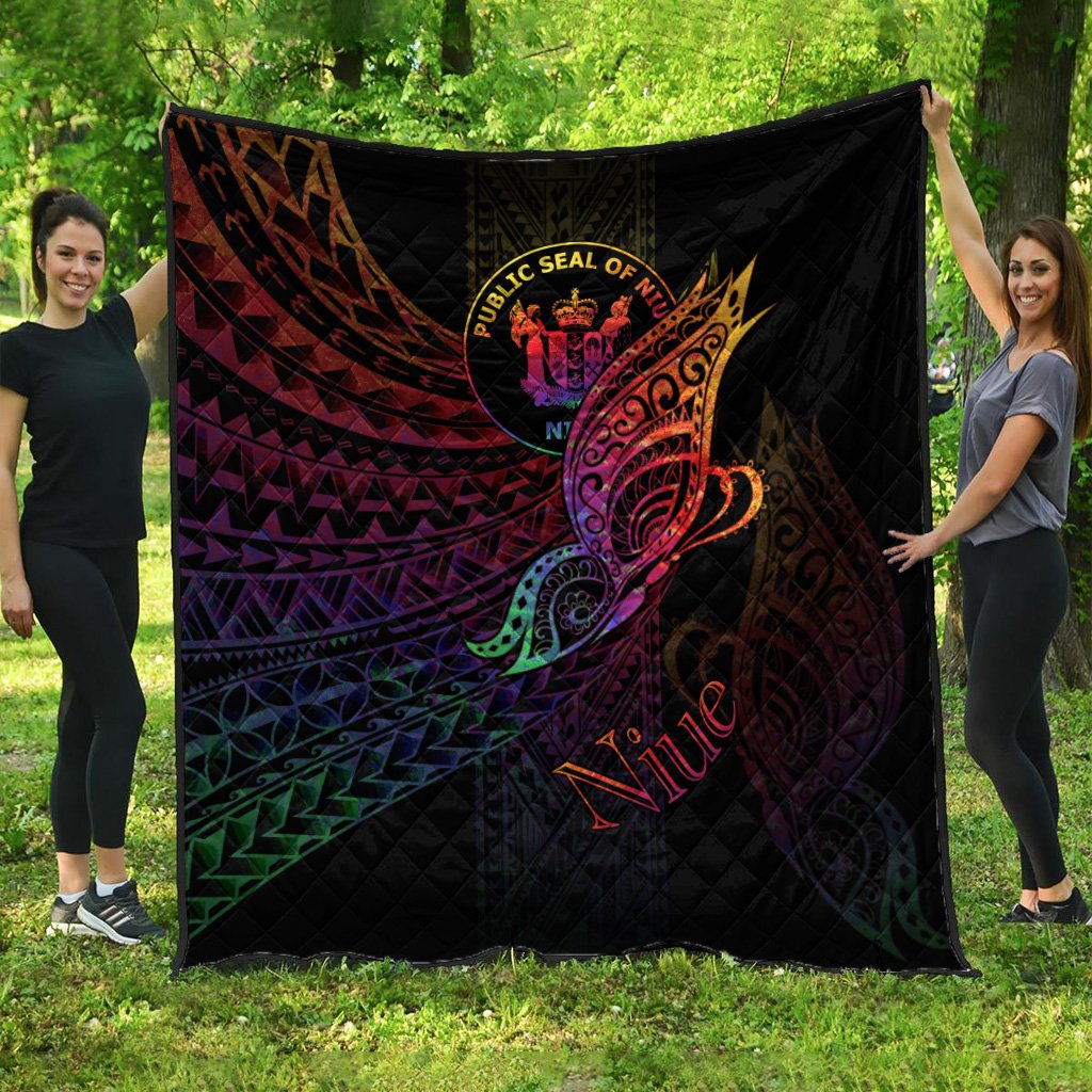 Niue Premium Quilt - Butterfly Polynesian Style Black - Polynesian Pride