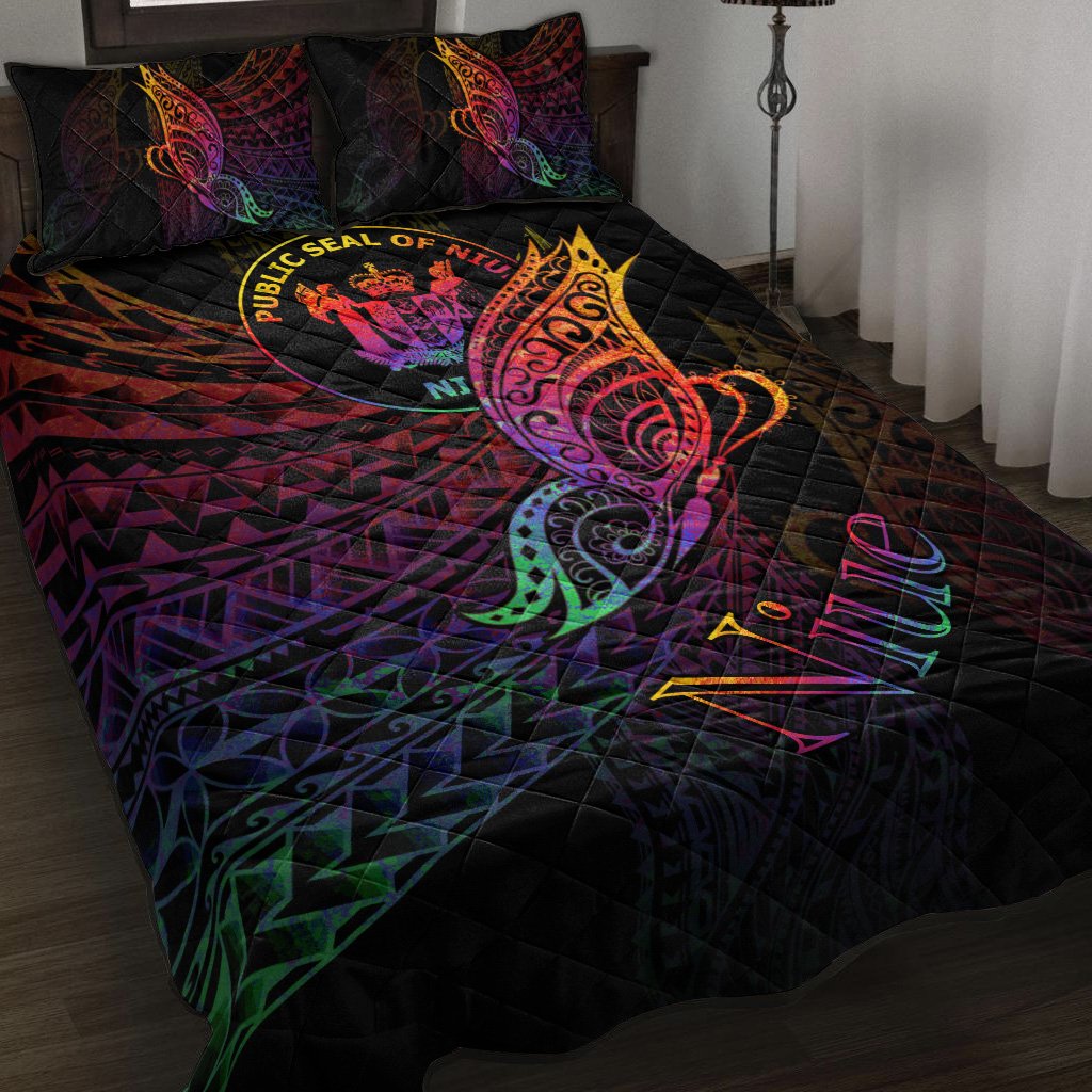 Niue Quilt Bed Set - Butterfly Polynesian Style Black - Polynesian Pride