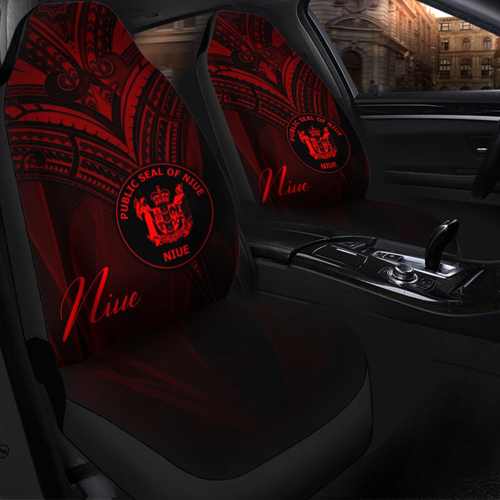 Niue Car Seat Cover - Red Color Cross Style Universal Fit Black - Polynesian Pride