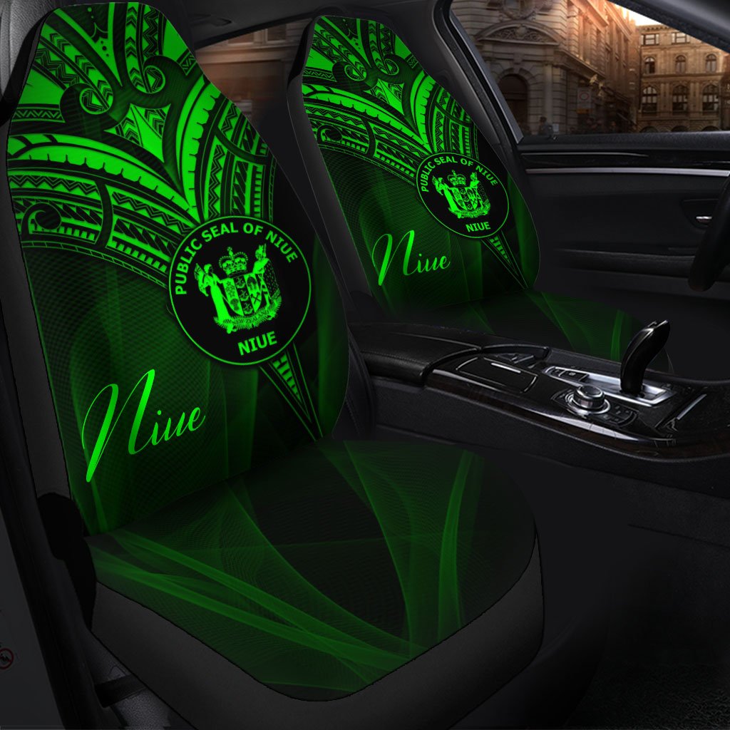 Niue Car Seat Cover - Green Color Cross Style Universal Fit Black - Polynesian Pride