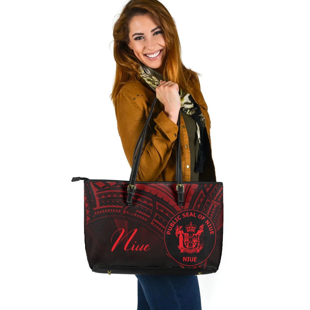 Niue Leather Tote - Red Color Cross Style Black - Polynesian Pride