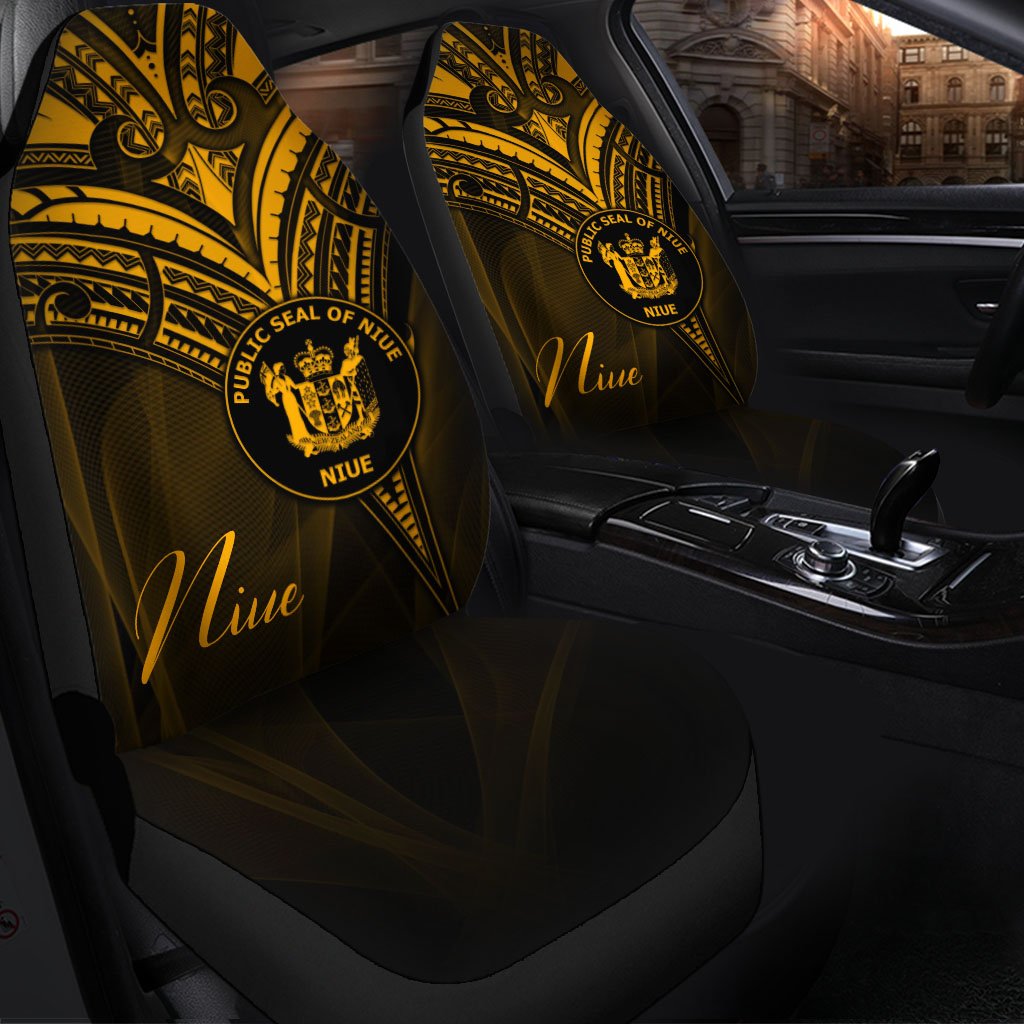 Niue Car Seat Cover - Gold Color Cross Style Universal Fit Black - Polynesian Pride