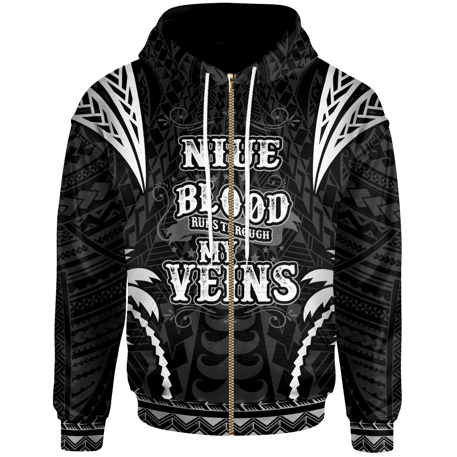 Niue Zip up Hoodie Blood Runs Through My Veins Style Black Unisex Black - Polynesian Pride