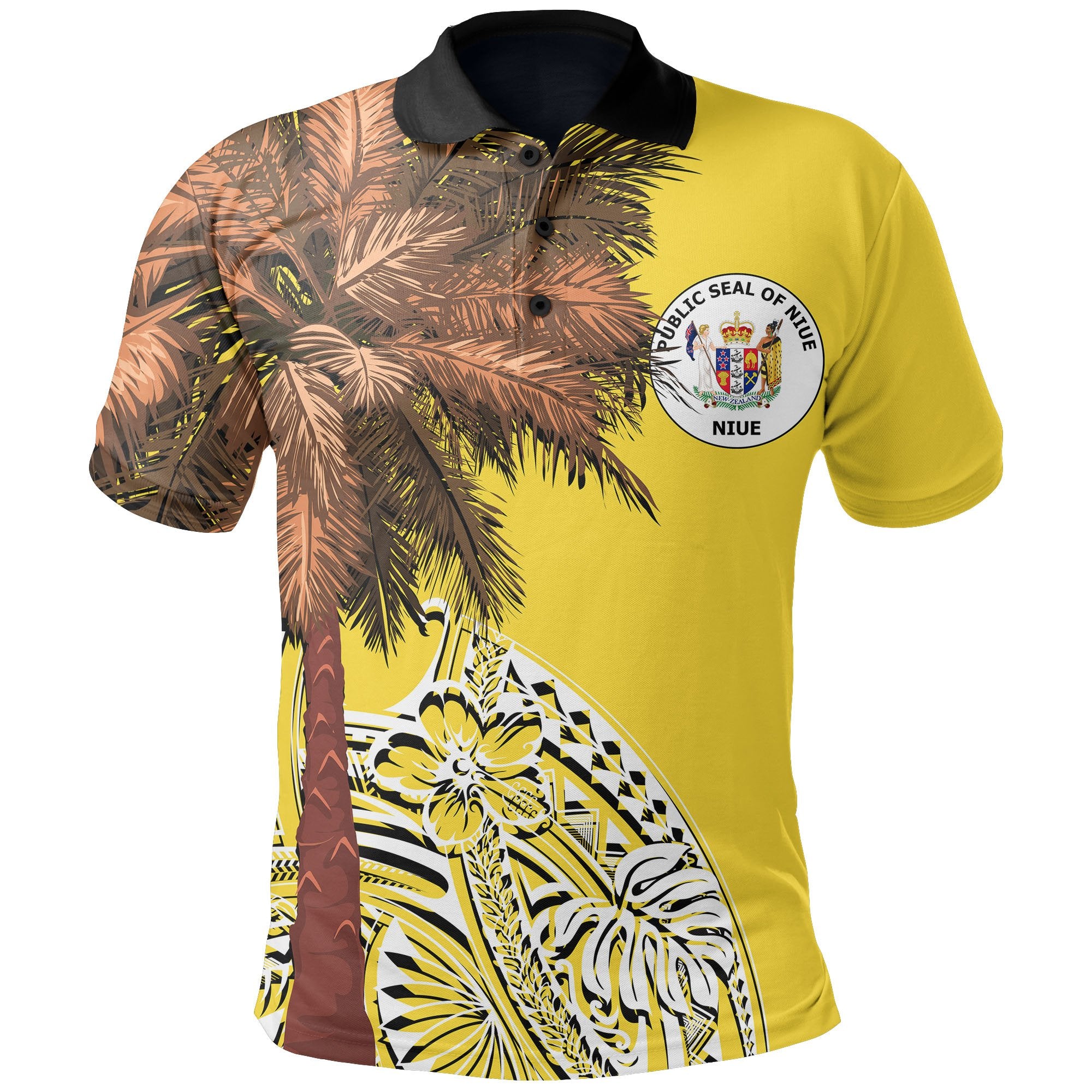 Niue Polo Shirt Polynesian Palm Tree Flag Unisex Yellow - Polynesian Pride