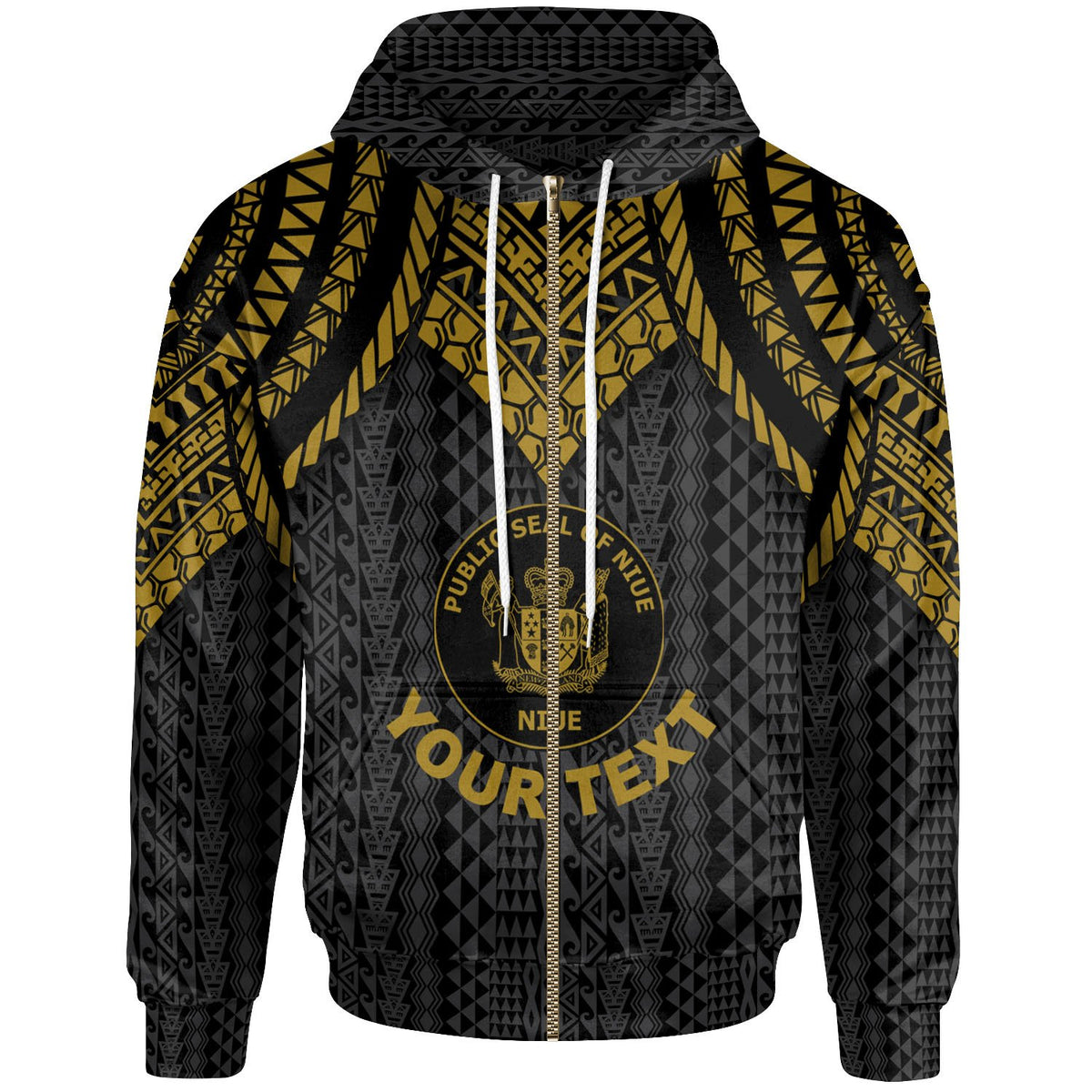 Niue Custom Zip up Hoodie Polynesian Armor Style Gold Unisex Gold - Polynesian Pride