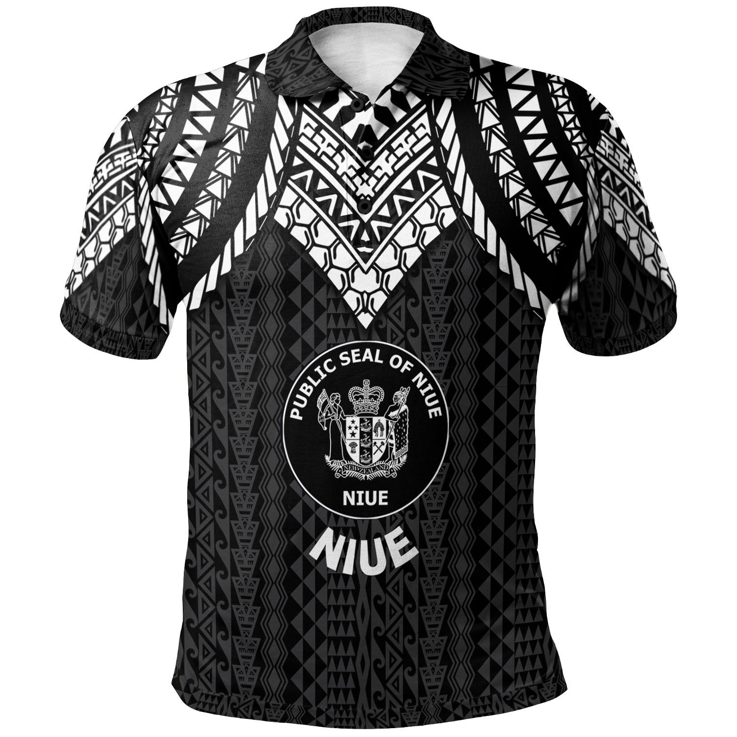 Niue Polo Shirt Polynesian Armor Style Black Unisex Black - Polynesian Pride