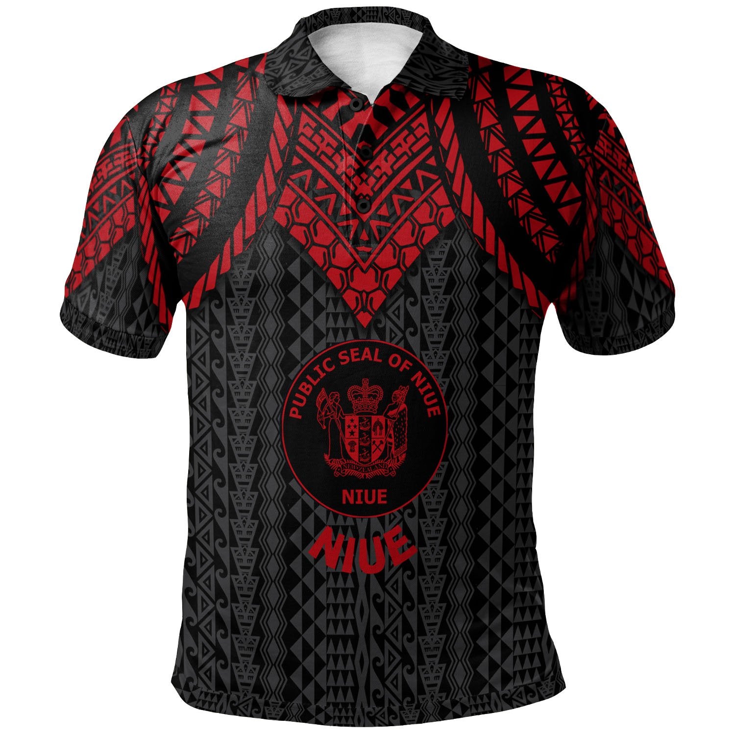 Niue Polo Shirt Polynesian Armor Style Red Unisex Red - Polynesian Pride