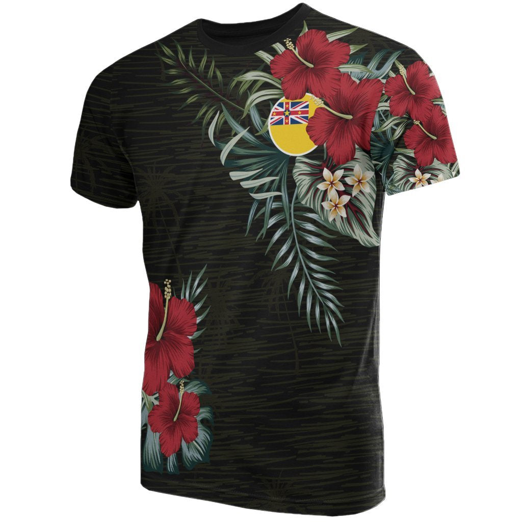 Niue T Shirt Niue Flag Hibiscus Palm Leaves Unisex Black - Polynesian Pride