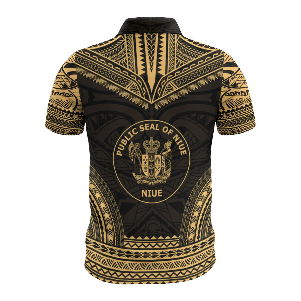 Niue Custom Polo Shirt Seal Polynesian Chief Tattoo Gold Version - Polynesian Pride