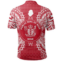 Niue Polo Shirt Seal Map Polynesian Tattoo Red White - Polynesian Pride