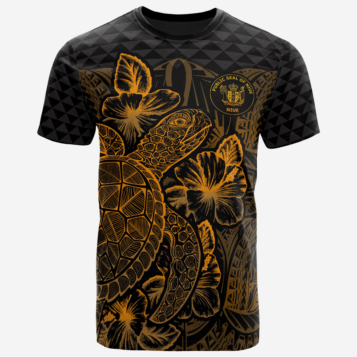 Niue T Shirt Niue Seal Turtle Hibiscus Gold Unisex Gold - Polynesian Pride