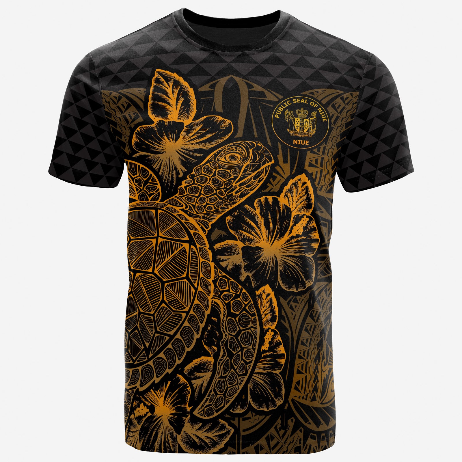 Niue T Shirt Niue Seal Turtle Hibiscus Gold Unisex Gold - Polynesian Pride