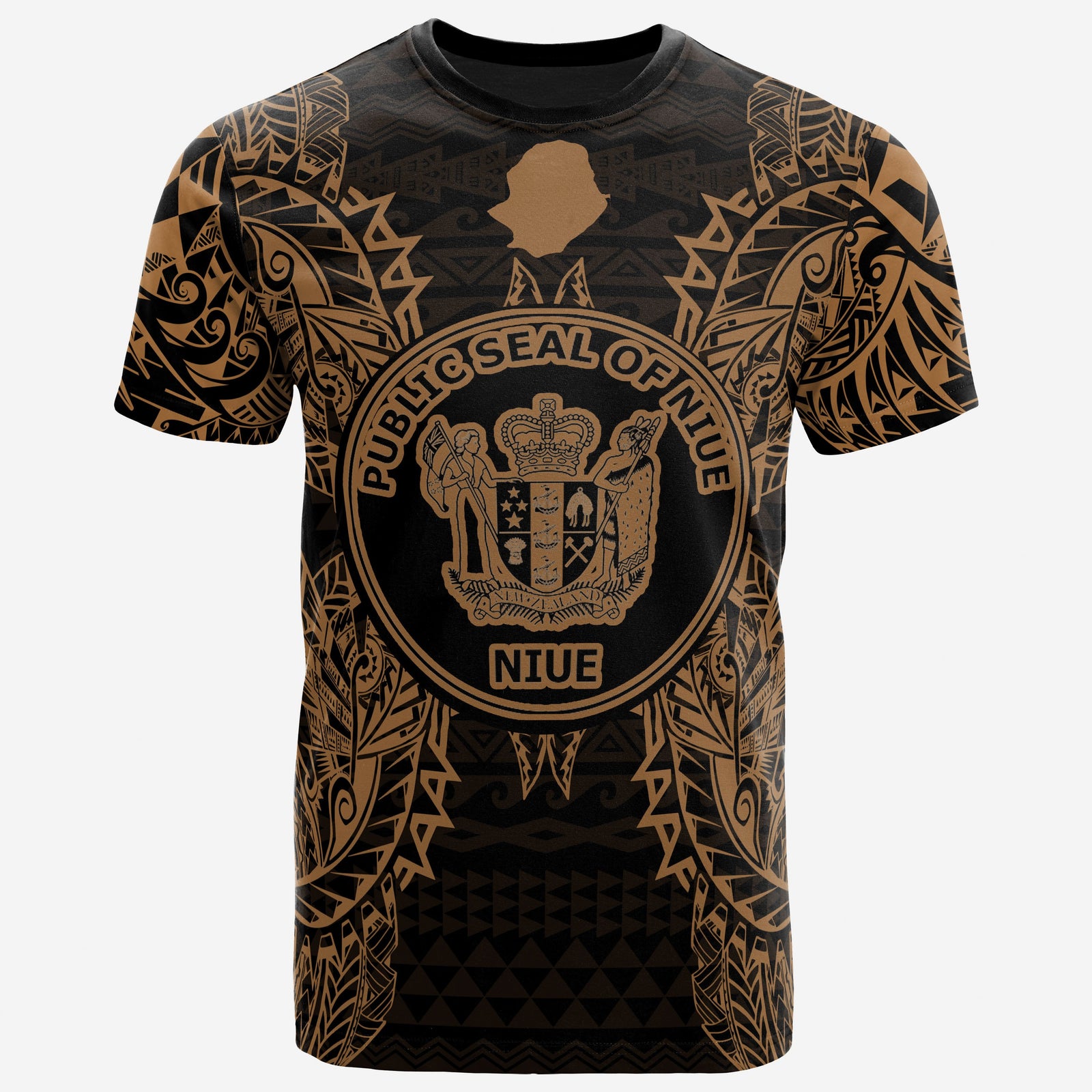 Niue All T Shirt Niue Seal Map Polynesian Tattoo Gold Unisex Gold - Polynesian Pride
