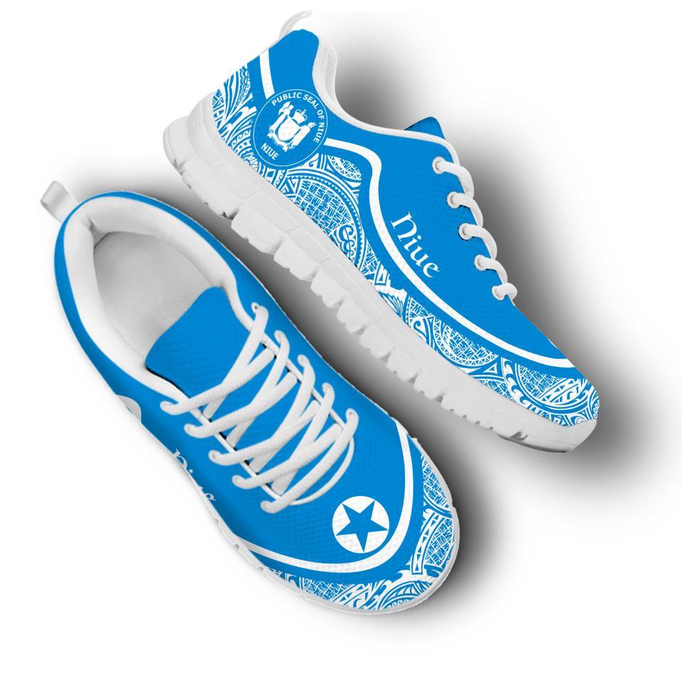 Niue Wave Sneakers - Polynesian Pattern White Blue Color - Polynesian Pride