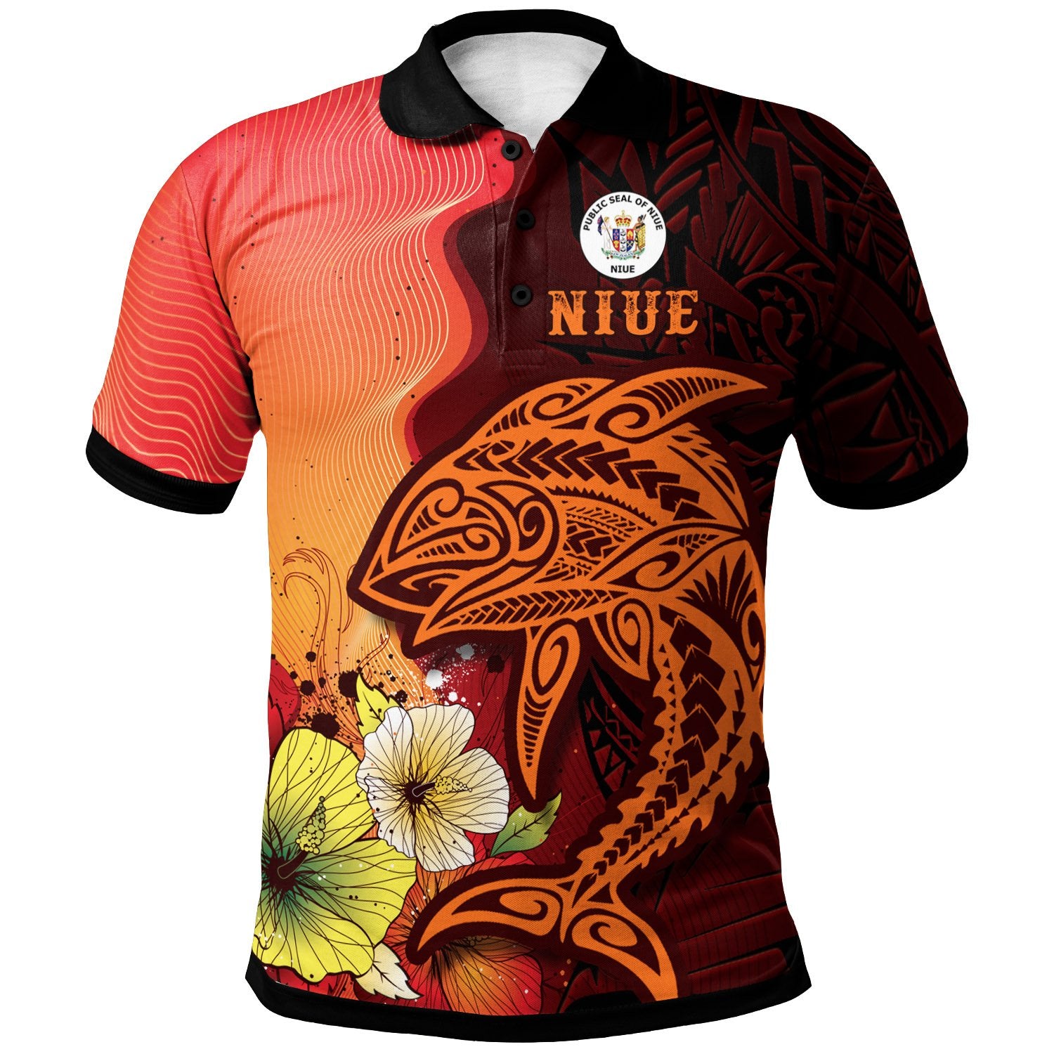 Niue Polo Shirt Tribal Tuna Fish Unisex orange - Polynesian Pride
