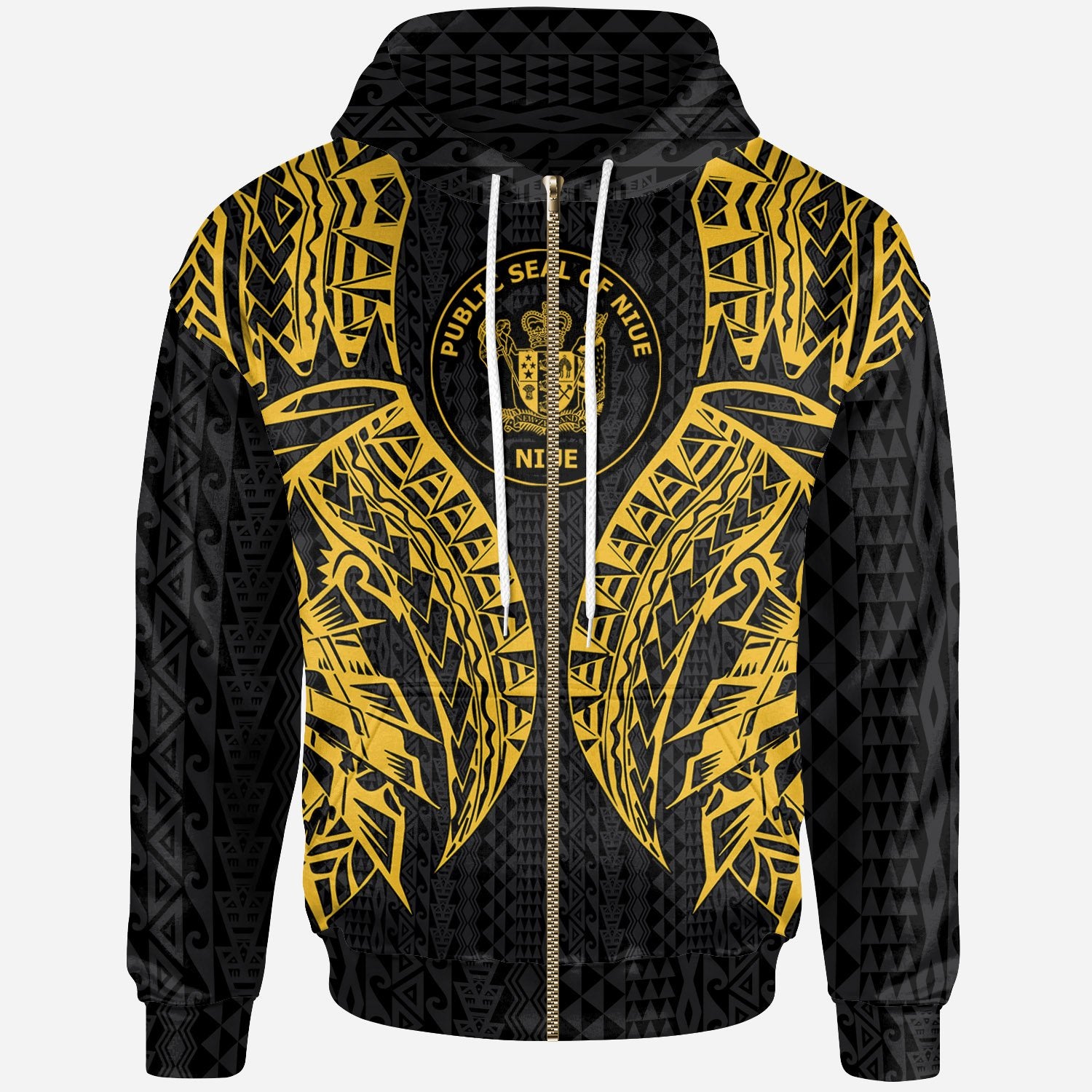 Niue Zip up Hoodie Polynesian Lion Head Gold Style Unisex Gold - Polynesian Pride