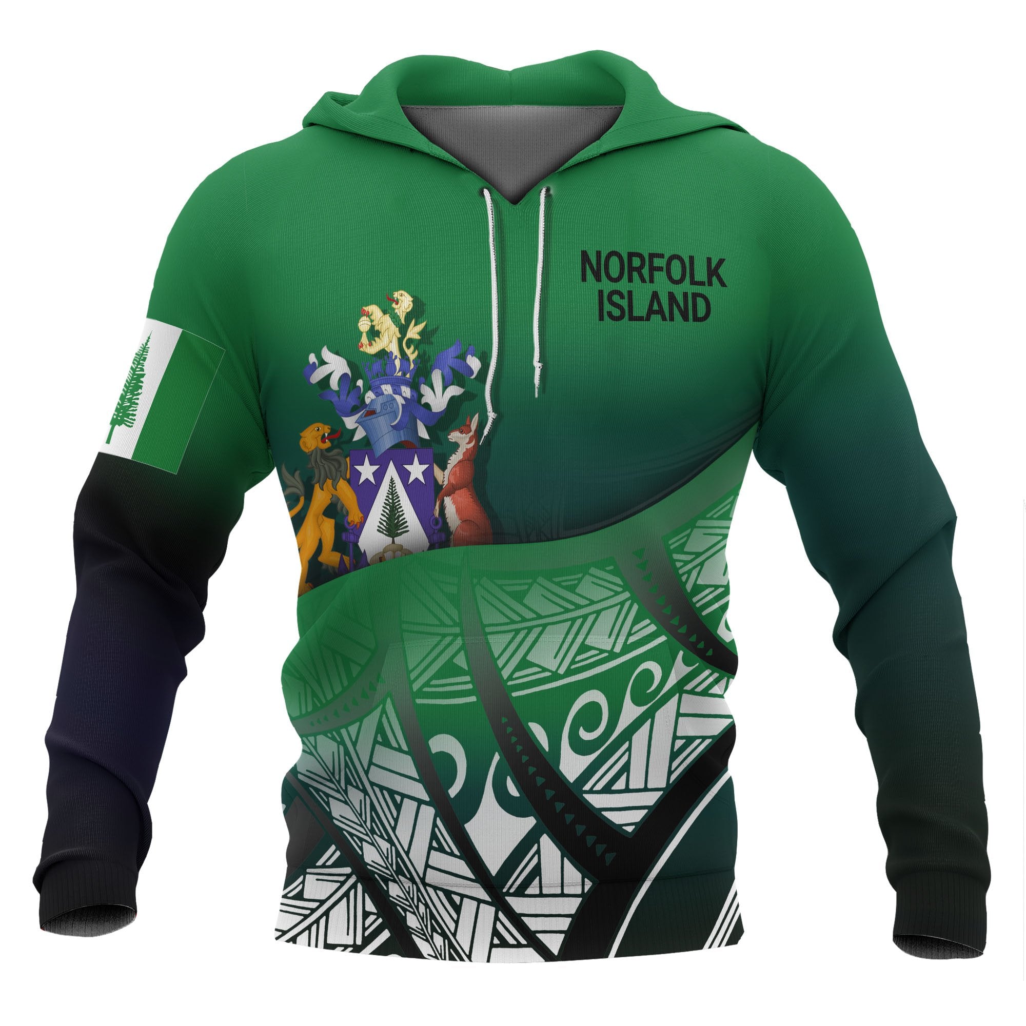 Norfolk Island Coat of rms Hoodie Polynesian Pattern Unisex Green - Polynesian Pride