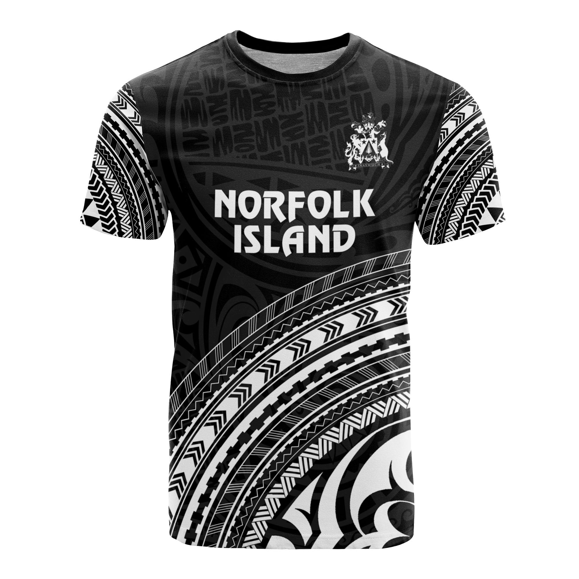 Norfolk Island All Over T Shirt Norfolk Island Coat Of Arms Polynesian Tribal Black Version Unisex Black - Polynesian Pride